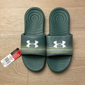 Under Armour green slippers
